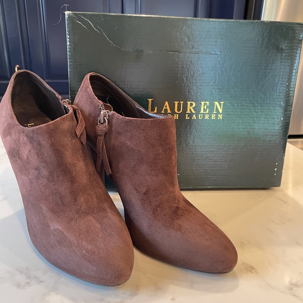 Brown Suede Ralph Lauren Healed Bootie